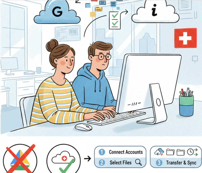 Cloud Migration auf 100 % Schweizer Server. Keine Datenweitergabe. Keine Kompromisse. Migration von Google Drive zur Schweizer Cloud.